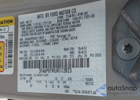 2018 Ford Fusion Se z USA, uszkodzony, nr VIN 3FA6P0T90JR112823